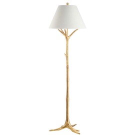 JONATHAN Y 63.5" Gold Leaf Faux Bois Resin LED Floor Lamp, Contemporary Tree Branch Standing Lamp for Living Room, White Linen Shade, Foot Switch, LED Bulb Included JYL3070A