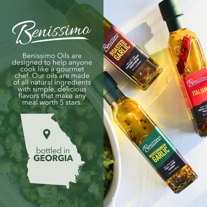Benissimo Mediterranean Garlic Infused Oil, All Natural Gourmet Cooking Oil