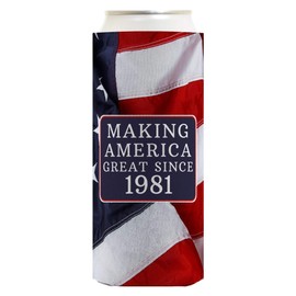 40th Birthday Coolie Making America Great Since 1981 96-Pack Ultra Slim Can Coolies US Flag