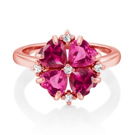 Gem Stone King 18K Rose Gold Plated Silver Red Created Ruby and Pink Created Sapphire Ring For Women (2.48 Cttw, Heart Shape 5MM, Gemstone July Birthstone, Size 7)