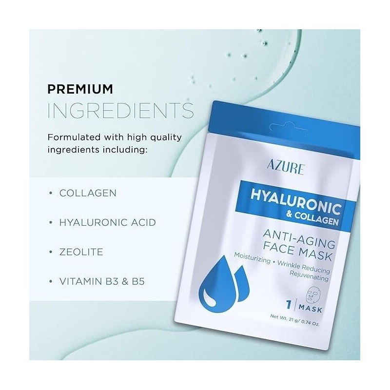 AZURE Hyaluronic Acid & Collagen Anti Aging Sheet Facial Mask-Rejuvenat