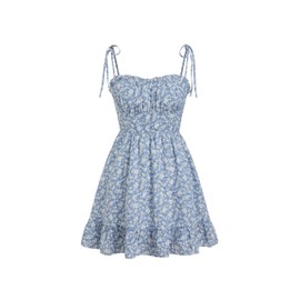 CIDER Women Floral Mini Dress Summer Boho Dress Flowy A Line Casual Sundress Blue