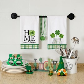 ARKENY St. Patricks Day Grün gepunktetes Kleeblatt-Küchentücher, Geschirrtücher, St. Patrick's Day, Dekorationen für Heimdekoration, ultra-saugfähig, Bar-Trockentuch, Handtuch zum Kochen, 2er-Set