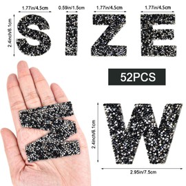 Morcheiong 52Pcs Rhinestone Letter Patches A-Z, Self Adhesive & Iron On Rhinestone Letters Alphabet for Fabric Clothing (Black)