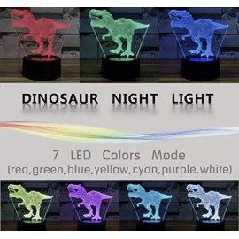 Unbranded Dinosaur Night Light LAMP 3d Illusion 7 Colors Changing Lamp with Black Base