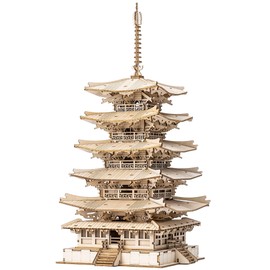 Rolife 3D Wooden Puzzle Five-Story Pagoda Tower for Adults Teenagers DIY Model Kit Craft Puzzle Gifts and Decoration Five-storied Pagoda