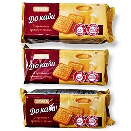 Roshen “For Coffee” Baked Milk Flavor Sugar Biscuits, Kosher, Halal 6.53 oz/185 grams, Pack of 3