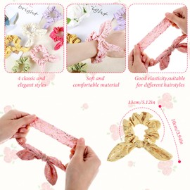 Tyqour 6 Pcs Bunny Ear Scrunchies, Hair Scrunchies for Girls, Cute Scrunchies for Thick Hair, Chiffon Elastic Ponytail Holder Cute Hair Band, Hair Accessories for Women Girls