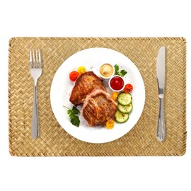 Hand-Woven Seagrass Placemats (Set of 4), Natural Rectangular Placemats for Dining Table Picnic Home Decor, Rustic Table Decoration