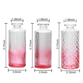 Brajttt Glass Bud Vase Set in Bulk, 9pcs Mini Vintage Flower Vases for Wedding,Pink Relief Vase for Centerpieces,Home Table Flower Decor, Party Decorations