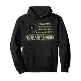 Vintage Proud Army Brother Camo American Flag Veteran Gift Pullover Hoodie
