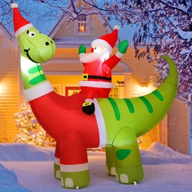 COMIN 6ft Christmas Inflatables Outdoor Decorations, Blow Up Santa Claus Riding A Dinosaur Inflatable with Built-in LEDs for Christmas Indoor Outdoor Yard Lawn Garden Decorations