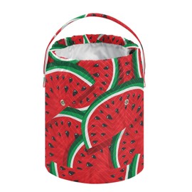 Kjovgcb Yarn Storage Knitting Basket Bin, Polyester Crochet Bag Pockets Dividers Box Organizer with Handle for Home Travel 8.3x11 in Print Watermelon Red Fruit Slices Texture