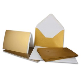 FarbenFroh 10 x Folding Card Set DIN A6/C6 with Envelopes in Gold - Includes Insert - 14.8 x 10.5 cm - Premium Quality