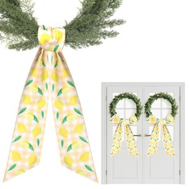Lemon Wreath Sash for Front Door - 2 Pcs Lemons Sash for Wreath for Summer Home Decorations, Yellow Fruit Wreaths Sashes for Wall Window Farmhouse