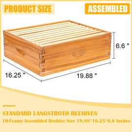 Honey Lake 10 Frame Assembled Bee Hive Super Box, Langstroth Beehive Starter Kit for Beekeepers, Medium Super Bee Box Dipped in 100% Beeswax Includes Beehive Frames and Waxed Foundations