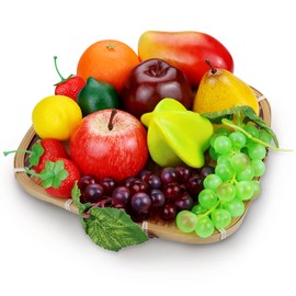 Lorigun 13 Pcs Fake Fruit, Artificial Fruits for Decoration Realistic Faux Fruits Table Centerpieces, Plastic Fruit for Decor Home Kitchen Fake Apples Oranges Grapes Lemons