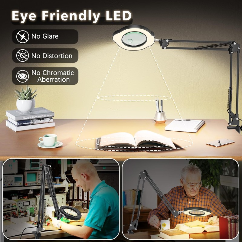 Magnifying Glass with Light and Clamp, 15X 10X Desk Magnifying