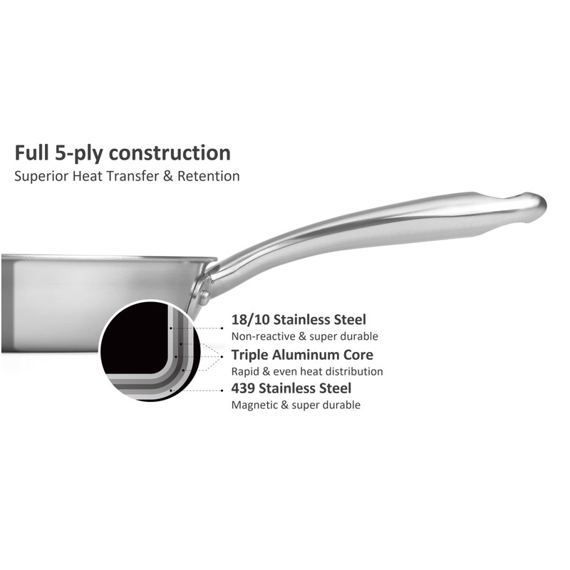 CHEF TOPF 5-Ply Stainless Steel Frying Pan, Full 5-Ply Clad,