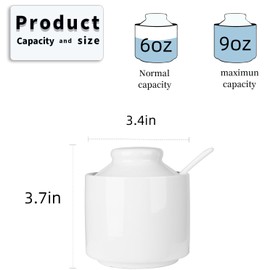 HAOTOP 8 oz Sugar Bowl with Lid and Spoon,Ceramic Sugar Dispenser Sugar Jar Sugar Container Coffee Bar Accessories, Kitchen Countertop Canisters (White)