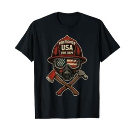 Vintage USA Firefighter Helmet Fire Dept Axe Hammer T-Shirt