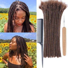 Huarisi 0.6cm Thickness 12 Inch 30Strands Color 4 Real Human Hair Dreadlock Extensions for Man Women Full Head Handmade Permanent Loc Extensions Human Hair Brown Can Be Curled and Twisted