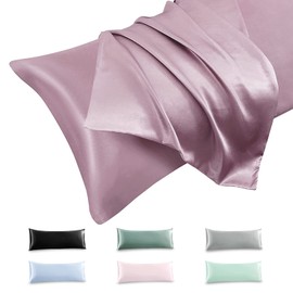 Cobedzy Purple Satin Pillowcase for Hair and Skin, Cooling 20x54 Body Pillowcase Soft Pillow Case Body Size Silky Body Pillow Cover with Envelope Closure