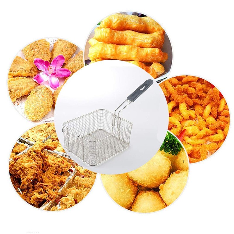 Miecux Stainless Steel Square Fry Basket with Rubber Handle Grip