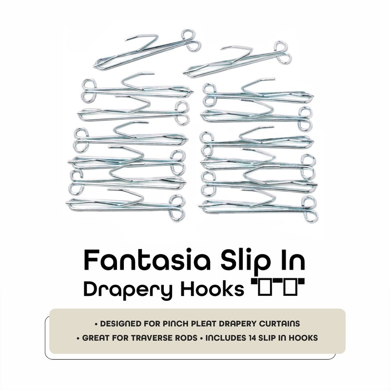 Fantasia Slip-in Drapery Hooks, 14 Pack - 3" Long, 1"