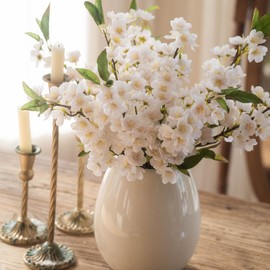 Clycaloor 10PCS Artificial Cherry Peach Blossom Flowers,Spring Faux Bulk Cherry Peach Blossom Branches Silk Flowers Stems for Table Centerpiece Wedding Home Decor(Pink)