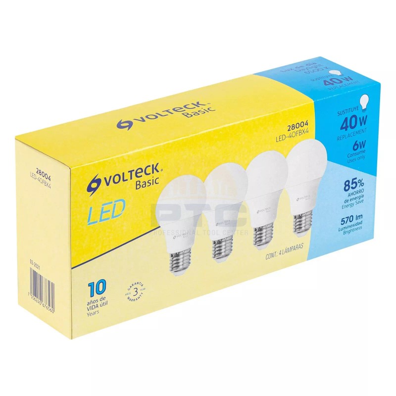 Volteck LED-40FBX4 Pack of 4 LED lamps A19 6 W,