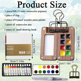 5 Piece Mini Watercolour Set, Pocket Watercolour Set, Mini Watercolour Travel Set, Mini Watercolour Box, Ideal for Artists, Students and Travel with Watercolour Paper Journal, Watercolour Brush Pen