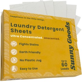 Sunny Goods Laundry Detergent Sheets with Stain-Fighting Enzymes - 60 Loads - Concentrated Liquidless Laundry Soap Sheets - Home and Travel Laundry Detergent with Recyclable Packaging - Unscented