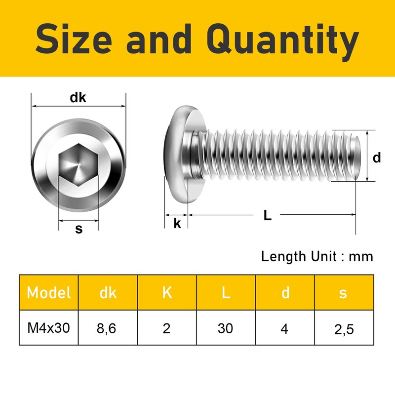 Valorada 20Pcs M4 x 30mm Flat Head Hex Socket Screws,