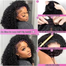 Romface Echthaar Perücke Schwarz Curly Half Wig Human Hair Kinky Curly 18 Inch Real Hair Wigs For Black Women,200 Dichte Perücken Echthaar Damen No Glue Natural Black