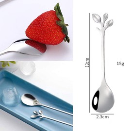 12 Piece Coffee Spoons, Stainless Steel Leaf Coffee Spoon, Leaf Shape Handle Spoon, Stainless Steel Teaspoon, Stainless Steel Teaspoon Cutlery Set for Cocktail Cutlery, Party, Coffee, Tea, Milk