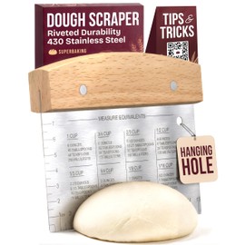 Superbaking Raspador de Masa - Raspador de Banco de Madera de 6" - Cortador de Masa con Regla - Raspador de Pastelería y Pastel - Utensilios de Cocina