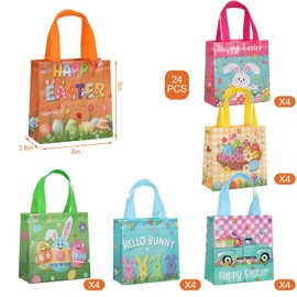 Colodeol 24 Pcs Easter Gift Bags with Handles,Non-Woven Treat Goodie Bag for Kids,Reusable Tote bags for Egg Hunt, Party Supplies