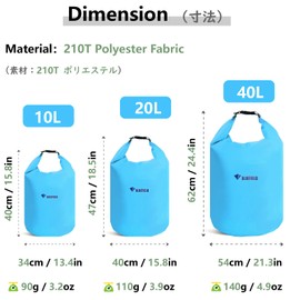 JEELAD Dry Bag, Fishing Bag, Waterproof Bag, Stuff Bag, Disaster Preparedness Bag, Pool Bag, Beach Bag, Travel, 3.2 gal (10 L), 20 L, 40 L, blue, Chinese