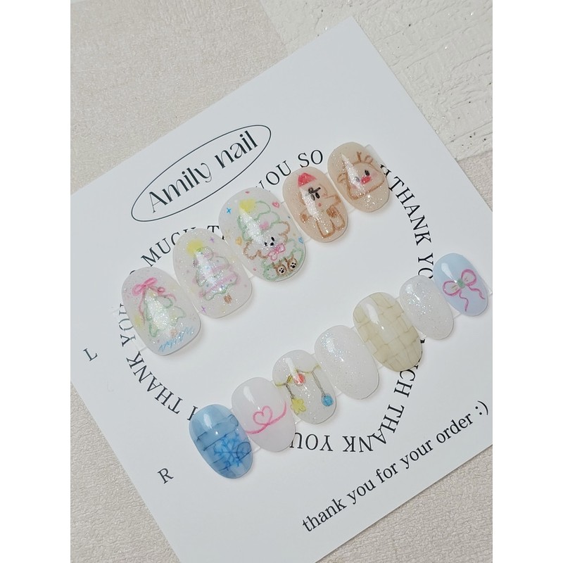 Cozy Christmas drawing [Handmade nail tip] Emily Nail - Medium