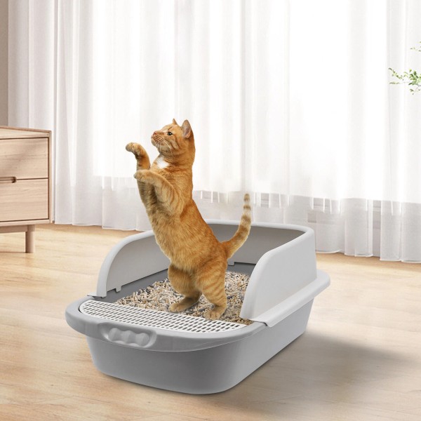 Plastic Cat Litter Box Anti-splashing Semi-closed Cats Toilet Grey