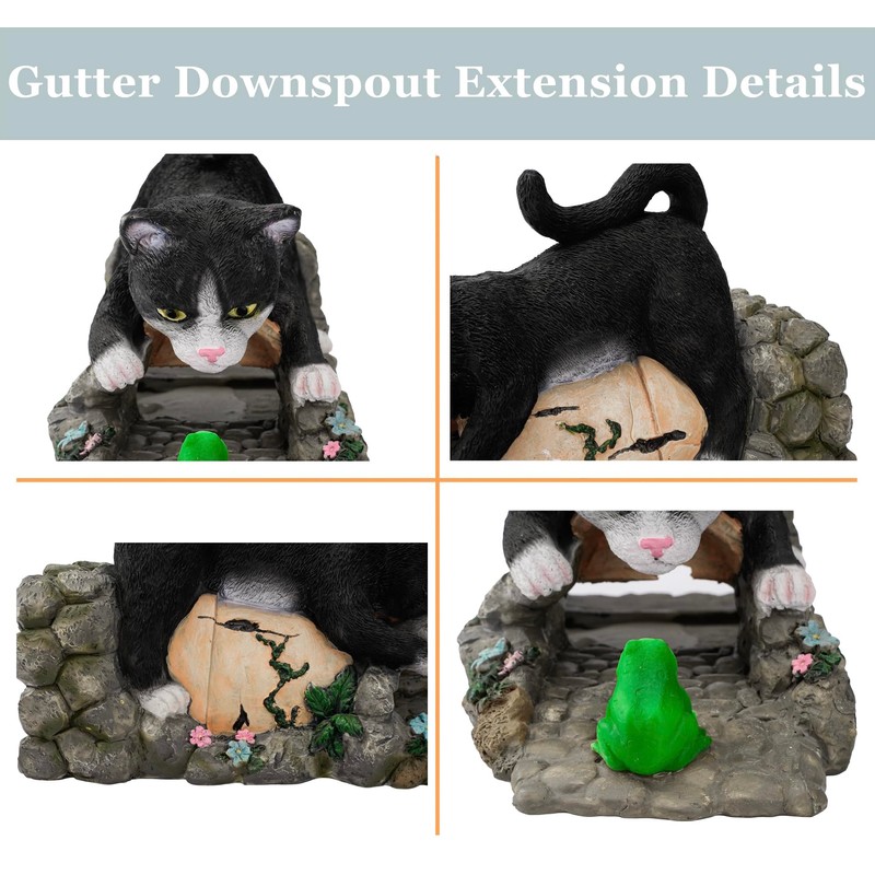 Euiroet Real Cat Sculpture Gutter Diverter Rain,Eco-Friendly Resin Gutter Extender