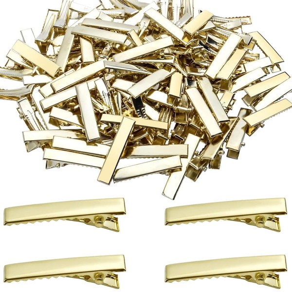 Hair Clip, Hair Barrette, Straight Pincer Pins, 1.6 inches (4.1 cm), Set of 50, Hair Clasps, Dakar, Alligator Clips, Bangs, Haircuts, Stainless Steel, Accessory Making, DIY Crafts, Hardware, For Kids, Women's, Simple Hair Clips, Firm, For Hair Styling (Gold)
