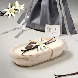 Woodronic 3 Wick Dough Bowl Candle, Vanilla Scented Sachet with White Wooden Bowl, 10 Inch Large Soy Wax Candle for Home Decor, Living Room, Bedroom, Perfect Gifts for Men & Women