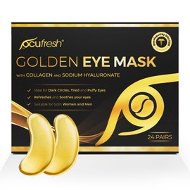 [24 Pair] Golden Eye Mask with Collagen & Hyaluronic Acid - Under Eye Patches for Dark Circles, Puffy Eyes, Wrinkles, and Hydration - Rejuvenating Eye Treatment for Bright, Smooth, and Youthful Skin