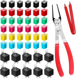 DaisyInner 36 Pcs Car Fuse Assortment Kit Fuse and Puller Plier Relay with Small Fuse Remover Tool and 10 Pcs 30/40 Amp 5-pin 12v Relay Car Fuse Puller for Car(Natural Color,Low)