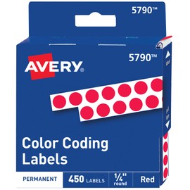 Avery Color-Coding Permanent Labels, 1/4 Inch Round Stickers, Red, Non-Printable, 450 Dot Stickers Total (5790)