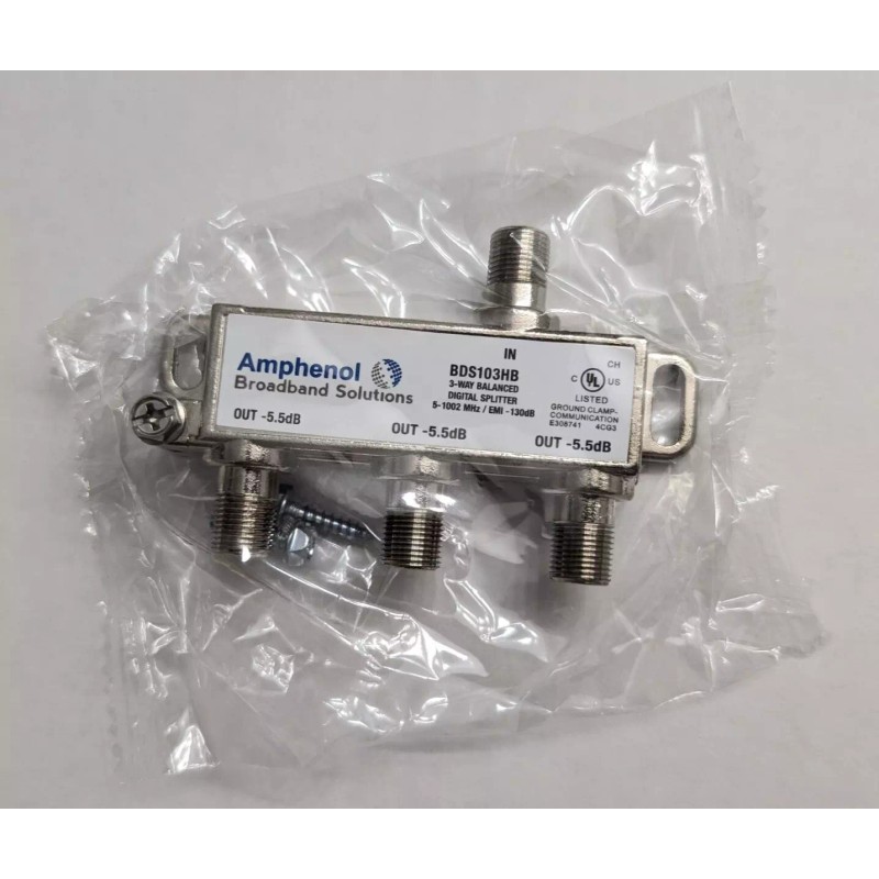 Amphenol Broadband Solutions 3-Way Balance -5.5db Loss Digital Splitter BDS103HB