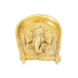 Decorative Brass Metal Ganesha Face with Statue Sculpture Idol Wall Decor Antique Statue for Home Entrance Temple Décor Gifting and Indian Traditional Festival Decoration (Size-3.5 x 2.5 inches