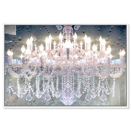 The Oliver Gal Artist Co. Fashion and Glam Framed Wall Art Canvas Prints 'Day and Night' Chandeliers Home Décor, 24 in x 16 in, White, Pink